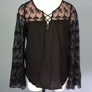Hollister black lace cage front tunic size M